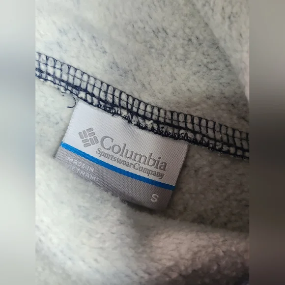 Columbia Womens Heathered Blue Asymmetrical Cowl Neck Sweatshirt Striped Trim - Picture 7 of 9